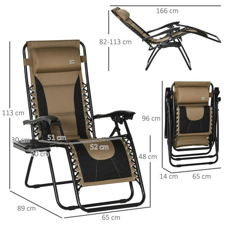 Outsunny Foldable Reclining Garden Chair, Zero Gravity Chair with Padded Seat, Cup Holder, Adjustable Backrest, Pillow for Outdoor, Patio, Deck, Coffee