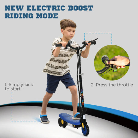 HOMCOM Foldable Electric Scooter, with LED Headlights, for Ages 7-14 Years, Blue