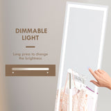 HOMCOM Standing Dressing Mirror with LED Lights, Wall Dressing Mirror for Bedroom with Dimmable and 3 Colour Lighting, White