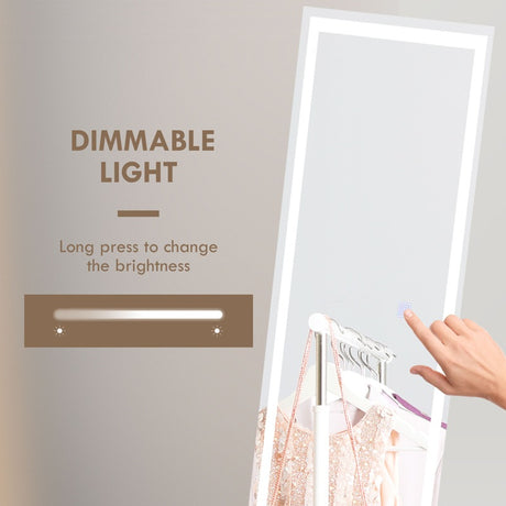 HOMCOM Standing Dressing Mirror with LED Lights, Wall Dressing Mirror for Bedroom with Dimmable and 3 Colour Lighting, White