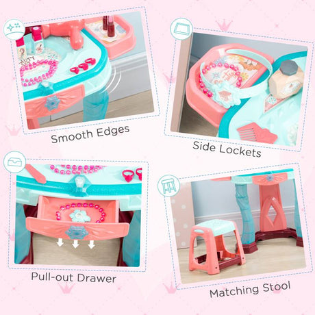 AIYAPLAY 31 Piece Kids Dressing Playset, with Magical Princess Mirror, Light and Sound - Pink and Blue