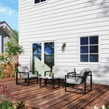 Outsunny Garden Furniture Set, 4 Piece Indoor Outdoor Conservatory with Loveseat Sofa, Armchairs, Glass Top Coffee Table, Cushions for Balcony, Poolside, Patio, Dark Grey