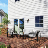 Outsunny Garden Furniture Set, 4 Piece Indoor Outdoor Conservatory with Loveseat Sofa, Armchairs, Glass Top Coffee Table, Cushions for Balcony, Poolside, Patio, Dark Grey