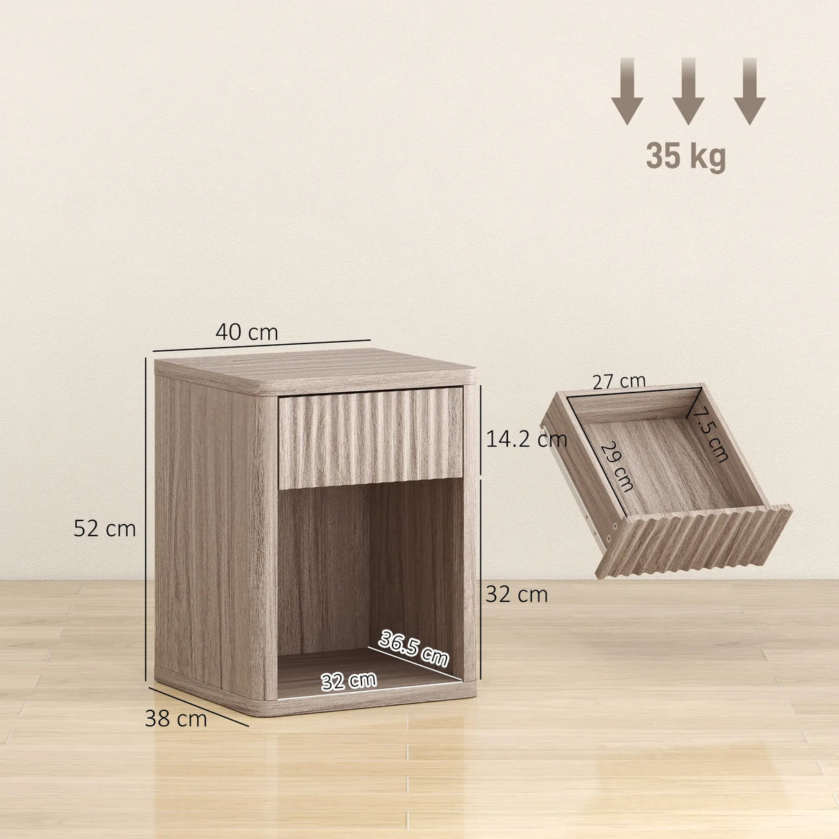 HOMCOM Modern Bedside Table Set of 2, Bedside Cabinet with Drawer and Open Shelf, Side End Table, Nightstand for Bedroom, Oak