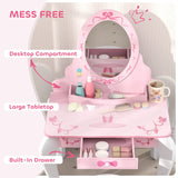 AIYAPLAY Kids Dressing Table Set, Vanity Table with Stool, Mirror, Drawer, Desktop, Storage, Ballet-Theme, Pink