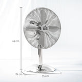 HOMCOM Three-Speed Oscillating Desk Fan - Silver-Tone