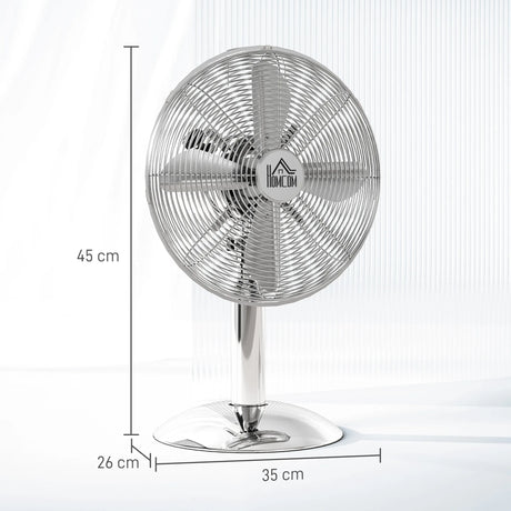 HOMCOM Three-Speed Oscillating Desk Fan - Silver-Tone