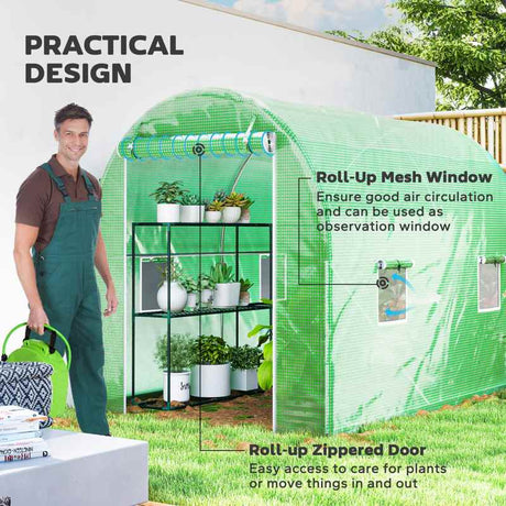 Outsunny 300 x 195cm Walk-In Tunnel Greenhouse - Green