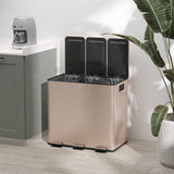 HOMCOM 45L Triple Compartment Stainless Steel Bin, with Deodoriser Holders - Gold Tone