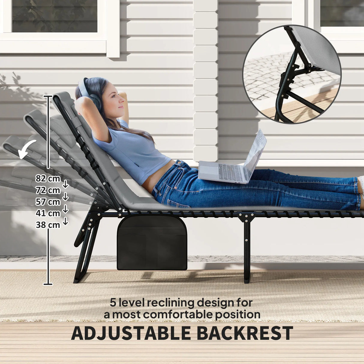 Outsunny Set of Two Reclining Sun Loungers - Charcoal Grey