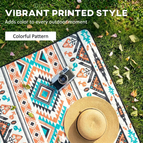 Outsunny Picnic Blanket, 200x200CM Large Beach Blanket Outdoor Picnic Mat with Integrated Strap for Camping, Mix-Colour