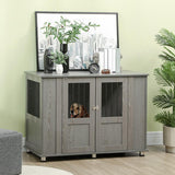 PawHut Dog Crate Table for Medium and Large Dogs with Magnetic Door for Indoor Use, 114 x 60 x 82 cm, Grey