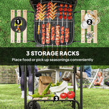 Outsunny Charcoal Barbecue Grill Portable BBQ Grill with 1840 cm2 Cooking Area, 3 Shelves, Adjustable Vent, Lockable Lid, Wheels for Outdoor Cooking, Garden Party, Red