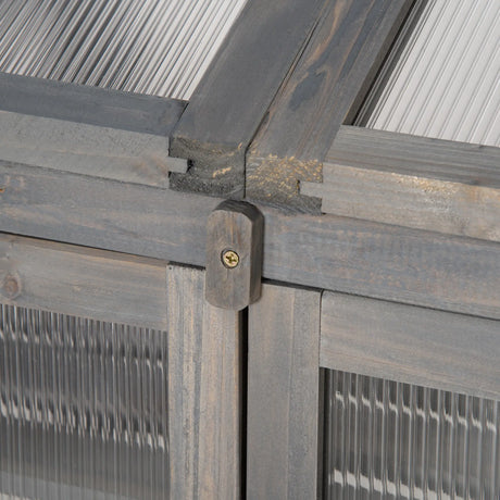 Outsunny Wooden Cold Frame Polycarbonate Greenhouse with Openable Top Cover and Double Door, Grow House for Flower, Vegetable and Plants, 70 x 50 x 120cm, Grey