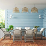 Outsunny Rattan Dining Set with Seat and Back Cushions, 6 Seater Garden Furniture Set with Aluminium Frame, 6 Chairs, WPC Top Rectangle Table, Conservatory Wicker Patio Furniture, Grey