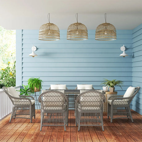 Outsunny Rattan Dining Set with Seat and Back Cushions, 6 Seater Garden Furniture Set with Aluminium Frame, 6 Chairs, WPC Top Rectangle Table, Conservatory Wicker Patio Furniture, Grey