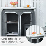 Outsunny Aluminum Camping Cupboard, Camping Kitchen Station Cook Table with 3-Shelf, Storage Organiser for BBQ Party Picnic