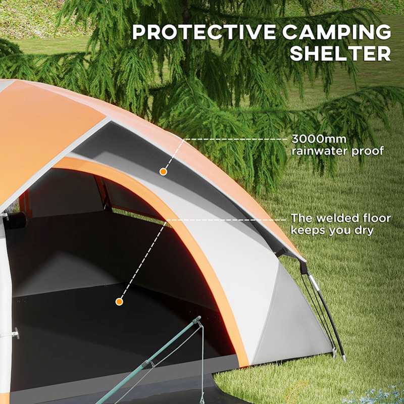 Outsunny Two Man Single Room Dome Tent, with Accessories - Orange/Grey