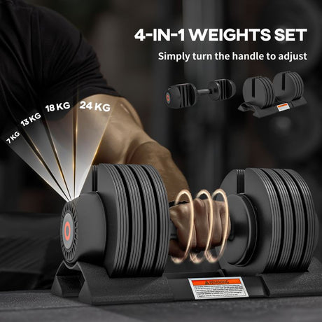 SPORTNOW Adjustable Dumbbells Set, 4-in-1 Weights Set with Storage Tray, Non-Slip Handle, 7kg, 13kg, 18kg, 24kg