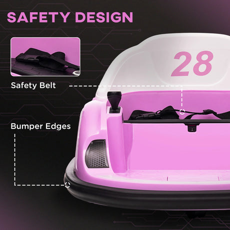 AIYAPLAY 360 Rotation Kids Bumper Car, 12V Waltz Car with Remote Control, Dual Joystick, Music, Lights, Pink