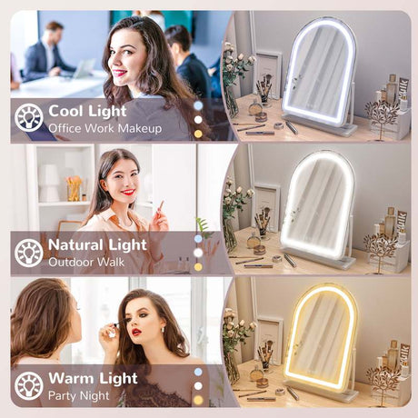 HOMCOM LED Vanity Mirror with Lights, 43 x 59cm Lighted Makeup Mirror with 3 Colour, 360° Rotation, Touch Screen, for Bedroom and Dressing Room, White