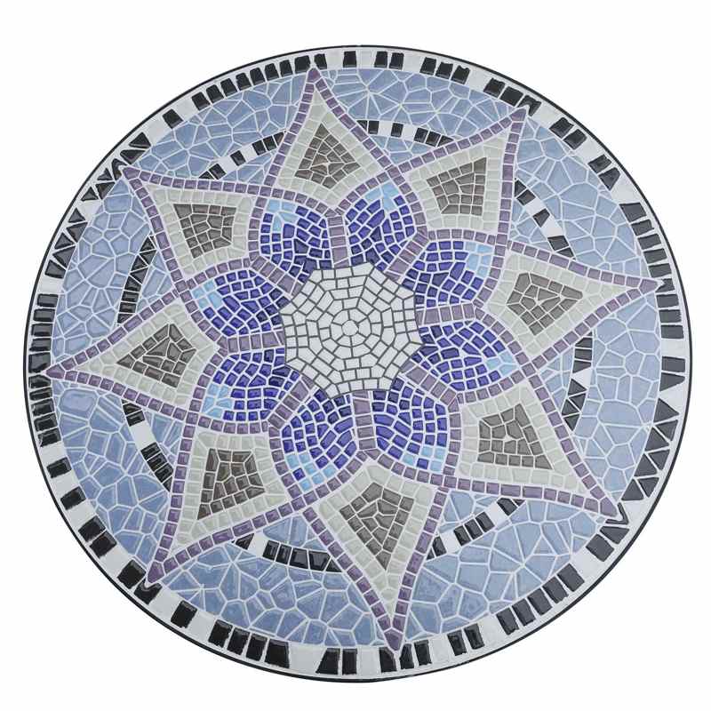 Outsunny Outdoor Mosaic Round Garden Table, Patio Bistro Coffee Side Table with 60cm Ceramic Top for Garden, Blue and White