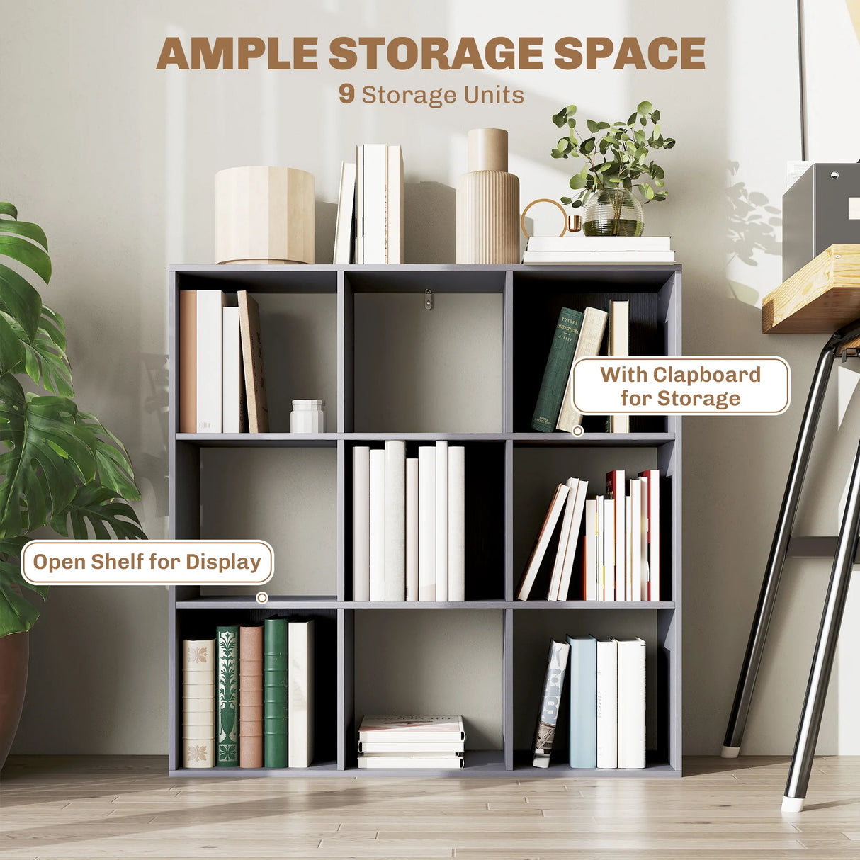 HOMCOM Nine-Cube Storage Shelf - Grey