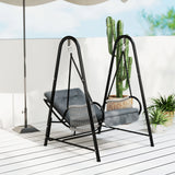 Outsunny Rattan Swing Chair, Outdoor Garden Hanging Swing Seat with Stand and Seat Cushion, Porch Hanging Chair for Balcony, Garden, Deck, Light Grey