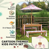AIYAPLAY Kids Picnic Table Set with Removable & Foldable Umbrella, Cushions, Storage Boxes, Flamingo Theme, Pink