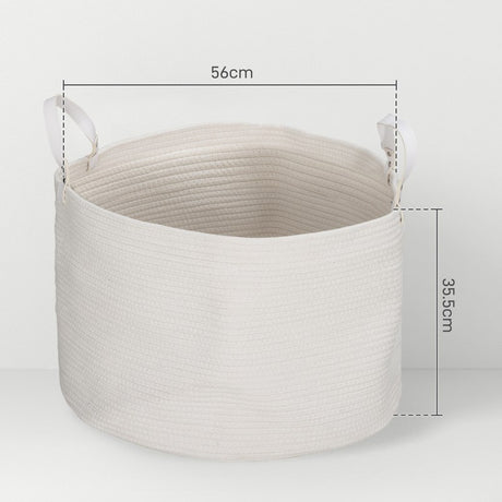 HOMCOM 88L Cotton Rope Laundry Basket, with Handles - Cream White