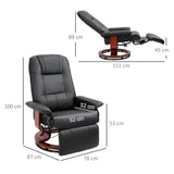 HOMCOM 360 Swivel Recliner Chair with Footstool, Faux Leather Upholstered Armchair for Living Room, Bedroom, Office, Black
