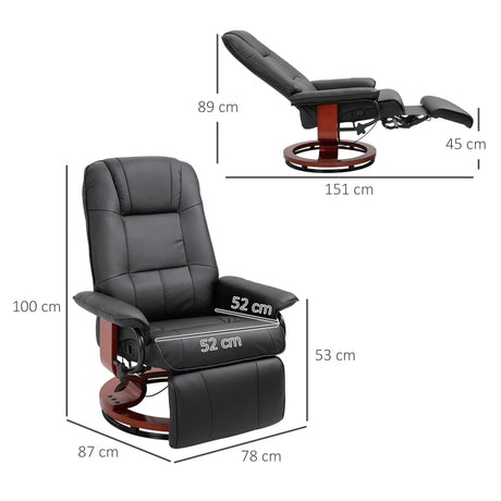 HOMCOM 360 Swivel Recliner Chair with Footstool, Faux Leather Upholstered Armchair for Living Room, Bedroom, Office, Black