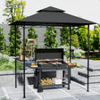 Outsunny 8' x 5' Grill Gazebo, Double Tiered BBQ Gazebo Shelter Canopy with LED Lights, 2 Side Shelves, Hooks, Dark Grey