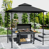 Outsunny 8' x 5' Grill Gazebo, Double Tiered BBQ Gazebo Shelter Canopy with LED Lights, 2 Side Shelves, Hooks, Dark Grey