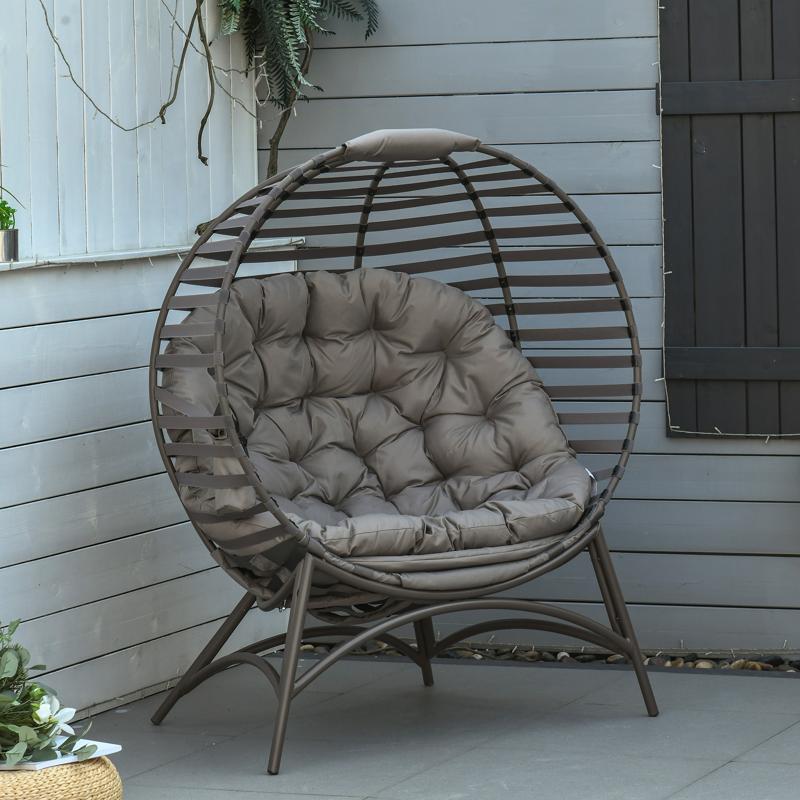 Outsunny Egg Chair with Cushion & Side Pocket - Brown