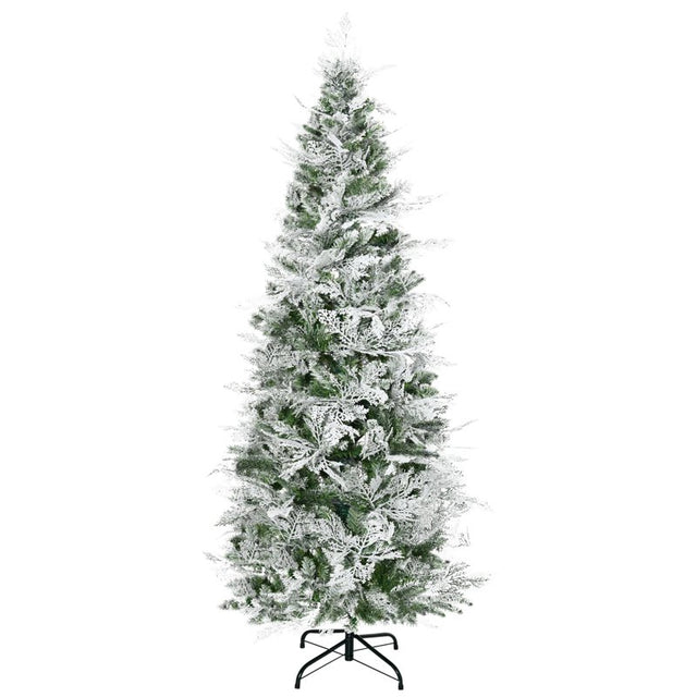 HOMCOM 6 Ft Pencil Snow Flocked Artificial Christmas Tree with Realistic Cypress Branches, Auto Open, Green