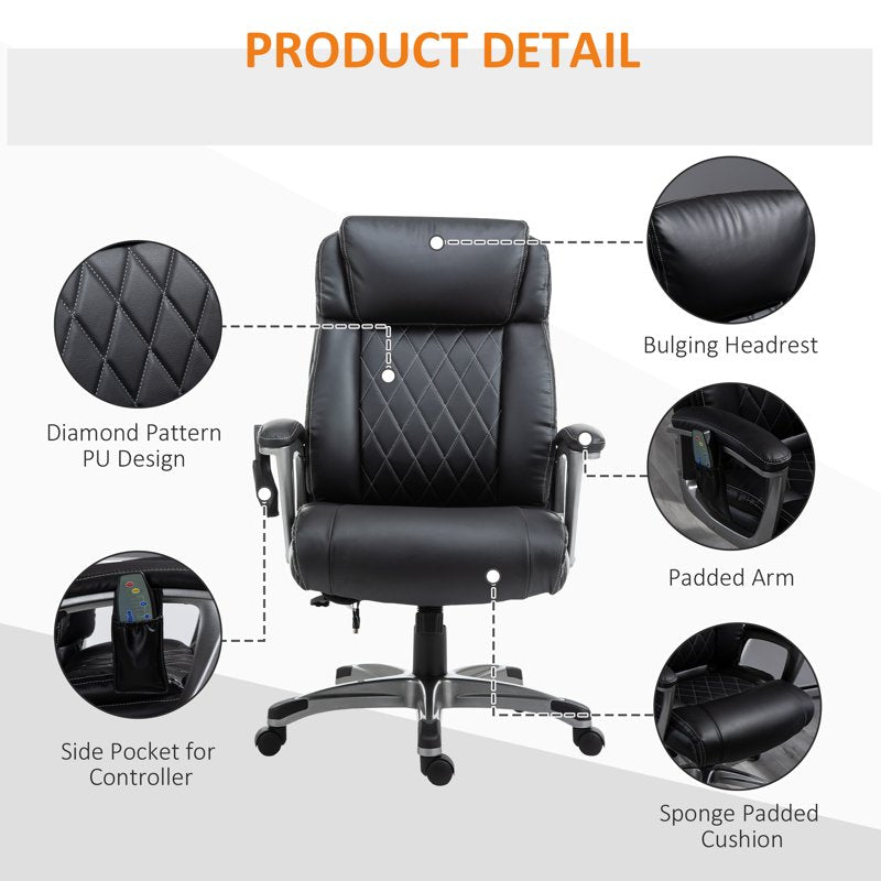 Vinsetto Massage Office Chair High Back with Armrest 6-Point Vibration Executive Chair with Adjustable Height Black