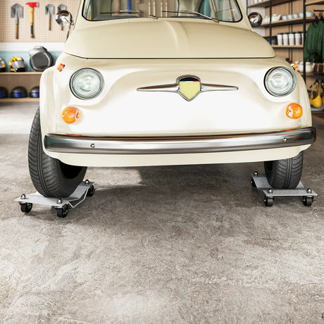 DURHAND Two-Piece Car Wheel Dolly with Swivel Casters, Non-Slip Metal Plates, 680kg Capacity, Grey