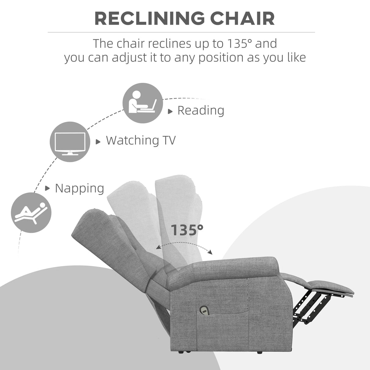 HOMCOM Power Lift Recliner Armchair, Electric Lift Chair for Elderly, Fabric Riser and Reclining Chair with Wingback, Remote Control, Side Pockets, Footrest, for Living Room, Grey