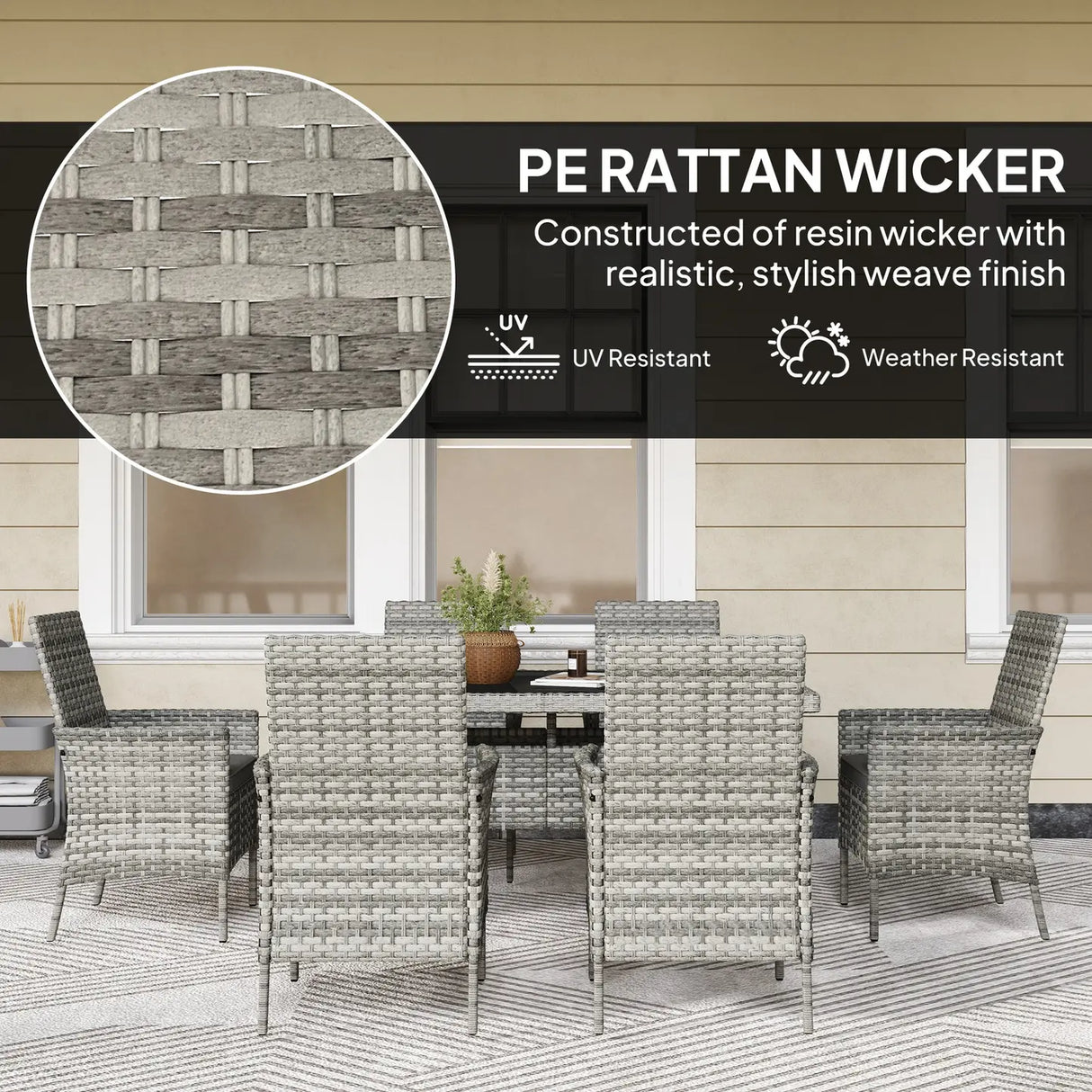 Outsunny Seven-Piece Rattan Dining Set - Mixed-Grey