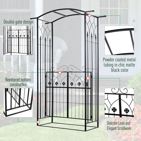 Outsunny Garden Outdoor Entrance Arch with Door Outdoor Patio Decoration for Rose Trellis Arbour Climbing Plant 131L x 49W x 200Hcm