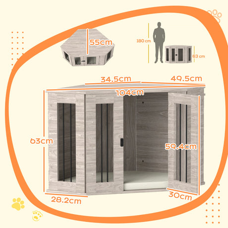 PawHut Dog Crate Furniture Side Table, with Cushion, 104 x 55 x 63cm - Walnut Brown