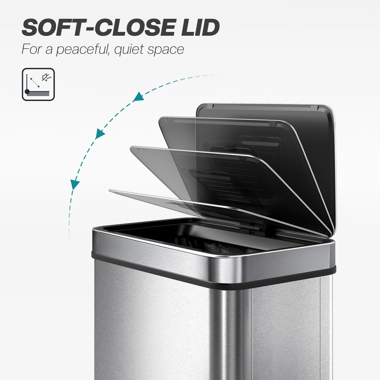 HOMCOM 60 L Sensor Can,  Sensor Bin with Soft-Close Lid, Fingerprint-Proof Stainless Steel, Silver Tone