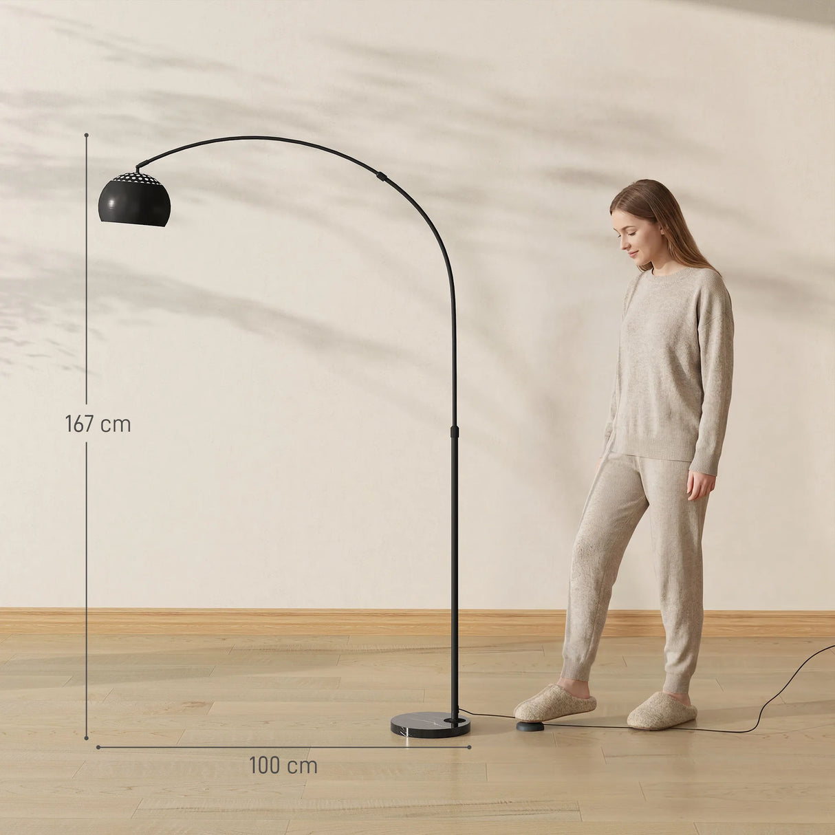 HOMCOM Arc Floor Lamp for Living Room, Modern Adjustable Standing Lamp with Faux Black Marble Base Black