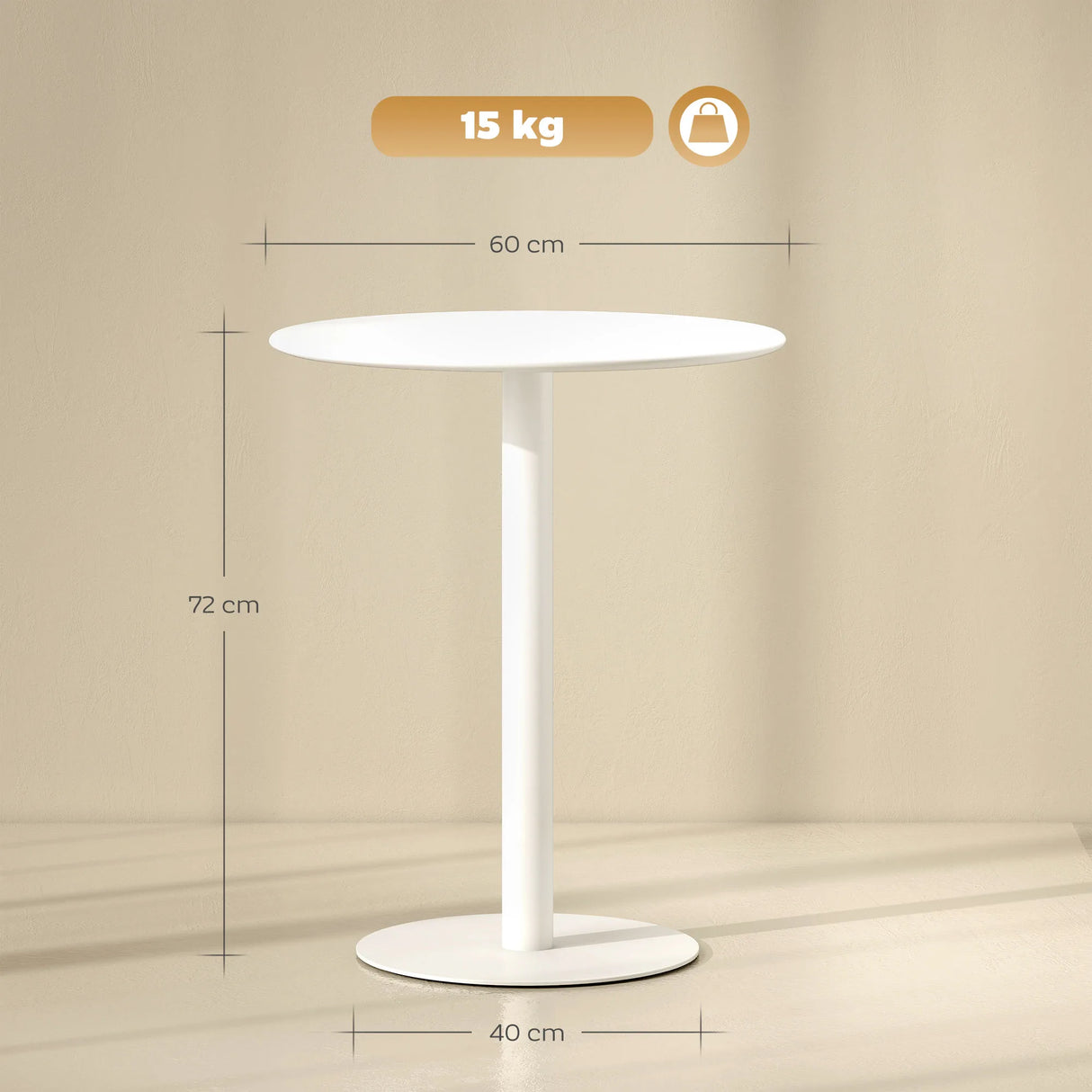HOMCOM Dining Table, Round Kitchen Table with Steel Base for Living Room, Dining Room, 60 x 60 x 72cm, White