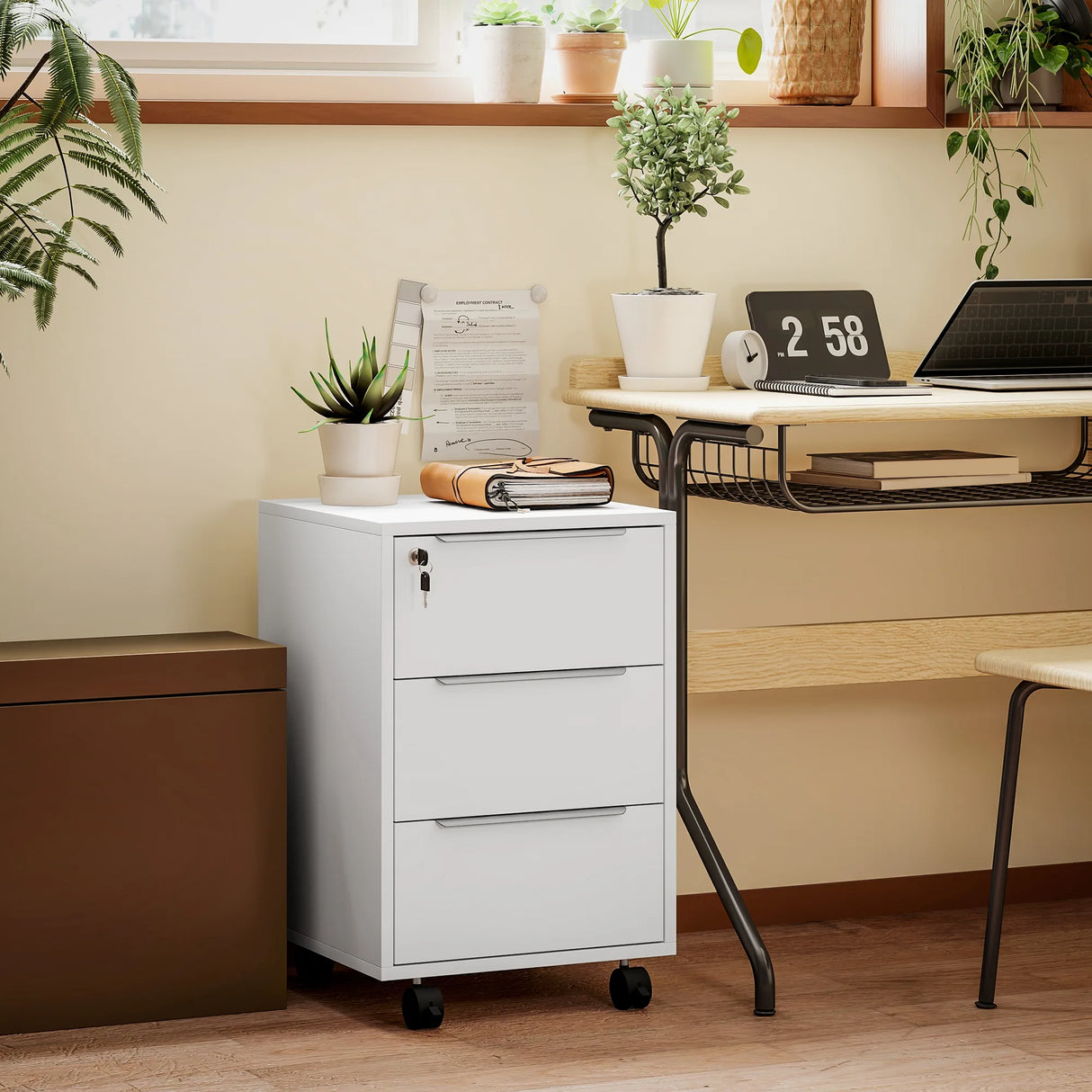 HOMCOM Three-Drawer Locking Filing Cabinet - White