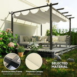 Outsunny 4 x 3(m) Aluminium Pergola with Retractable Roof, Garden Gazebo Canopy Shelter for Outdoor, Patio, Cream White