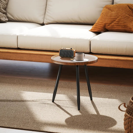 HOMCOM Modern Round Coffee Table with Steel Frame for Small Space, Sofa Beside, Living Room, Bedroom, Chestnut Wood Effect
