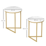 HOMCOM Set of Two Marble-Effect Nest of Tables - White/Gold-Tone