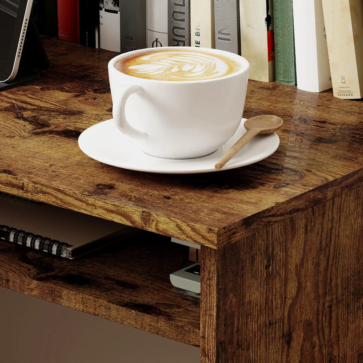 HOMCOM Boxy Work Desk, with Shelf - Wood-Effect